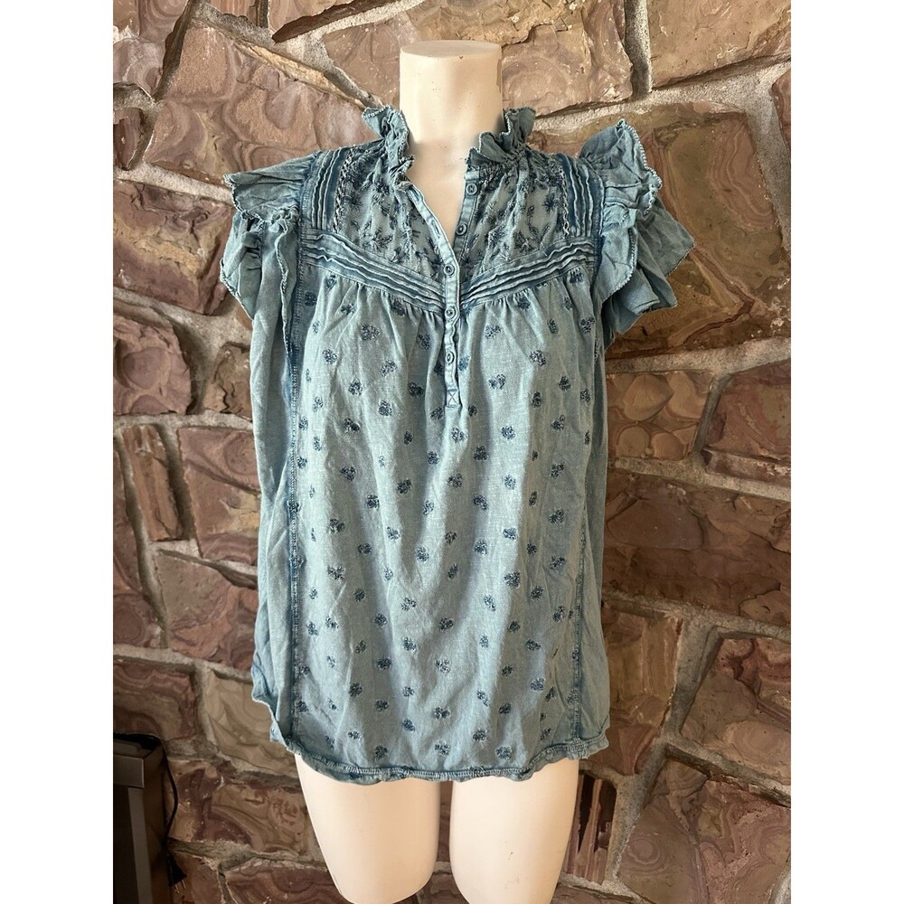 Sundance Silk Swiss Dot Flutter Sleeves Blouse Size l soft blue - Picture 3 of 9